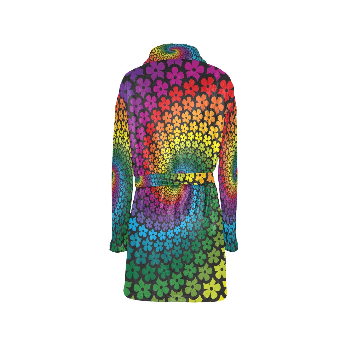 Flower Power Rainbow Spiral Print Women's Fleece Robe