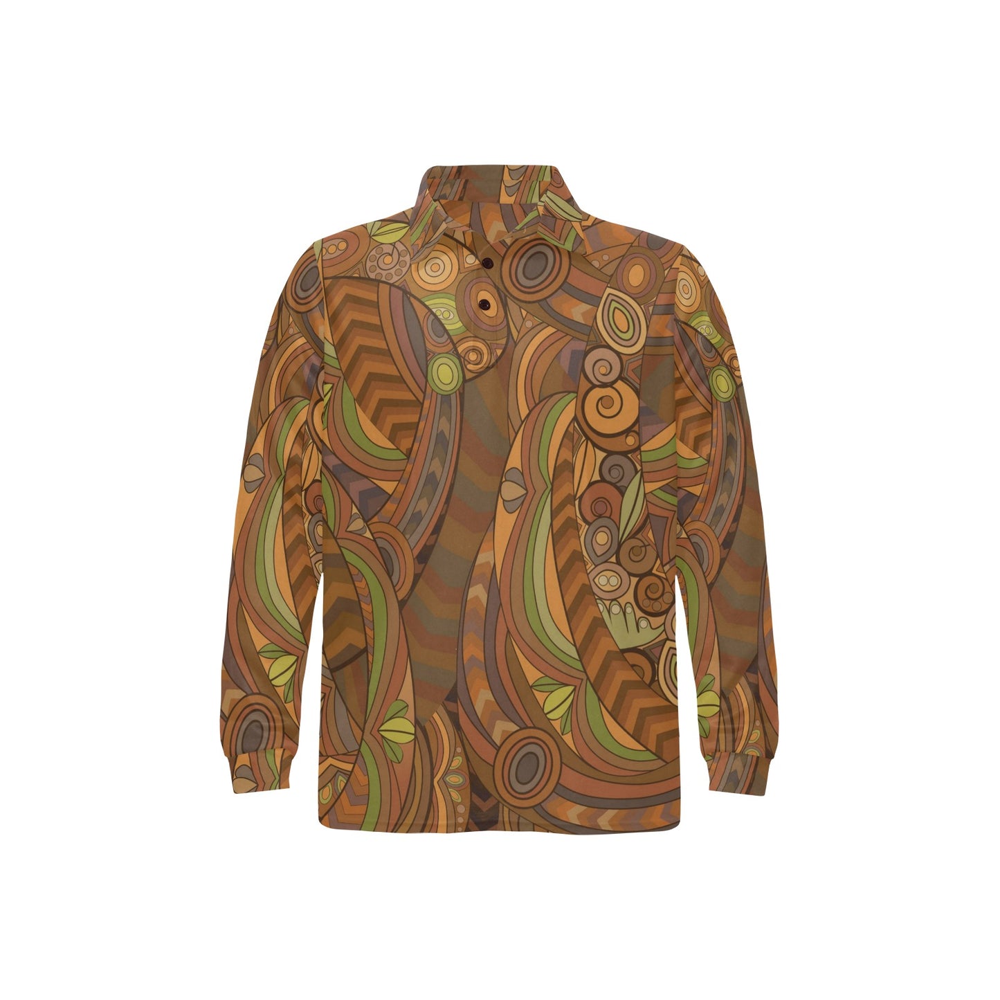 Maori Ornament Design Print Long Sleeve Polo Shirt For Men's