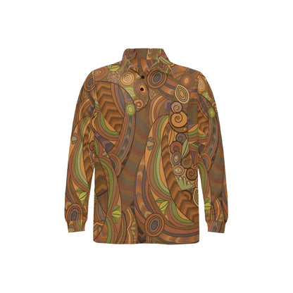Maori Ornament Design Print Long Sleeve Polo Shirt For Men's