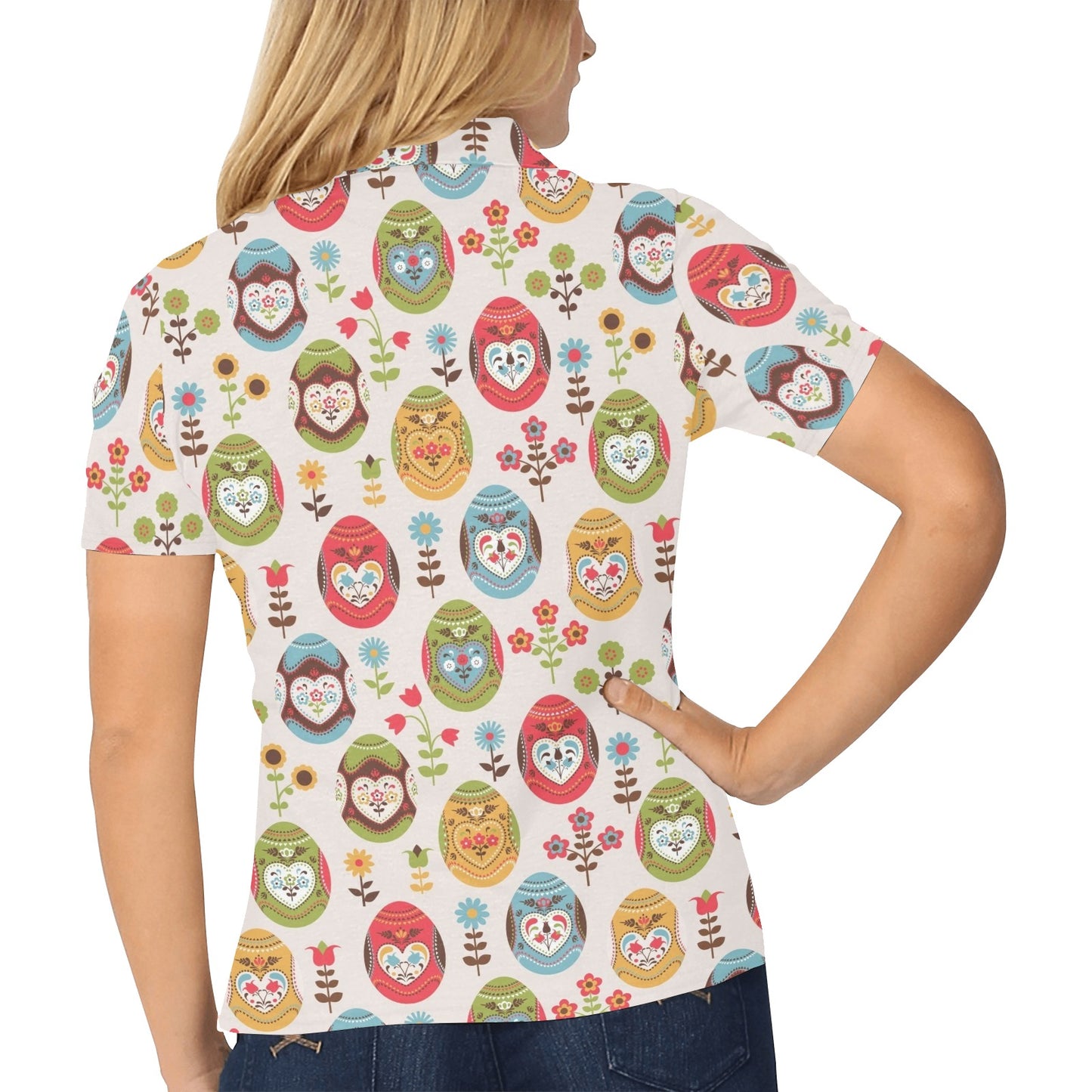 Easter Eggs Pattern Print Design RB011 Women's Polo Shirt
