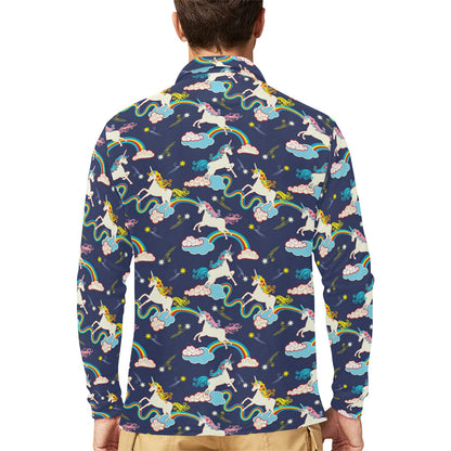 Unicorn Print Design LKS304 Long Sleeve Polo Shirt For Men's