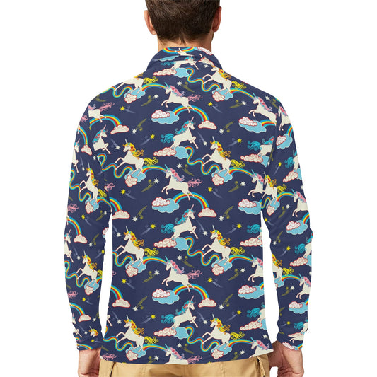 Unicorn Print Design LKS304 Long Sleeve Polo Shirt For Men's