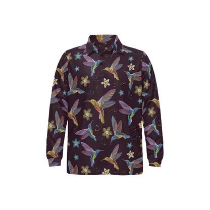 Hummingbird Pattern Print Design 04 Long Sleeve Polo Shirt For Men's