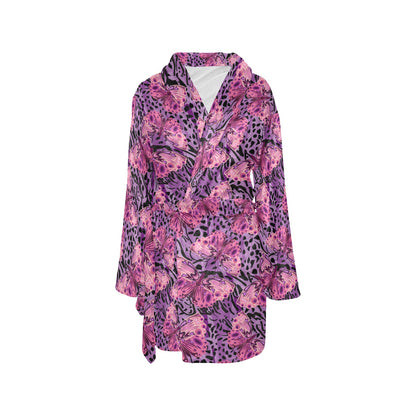 Purple Butterfly Leopard Women's Fleece Robe