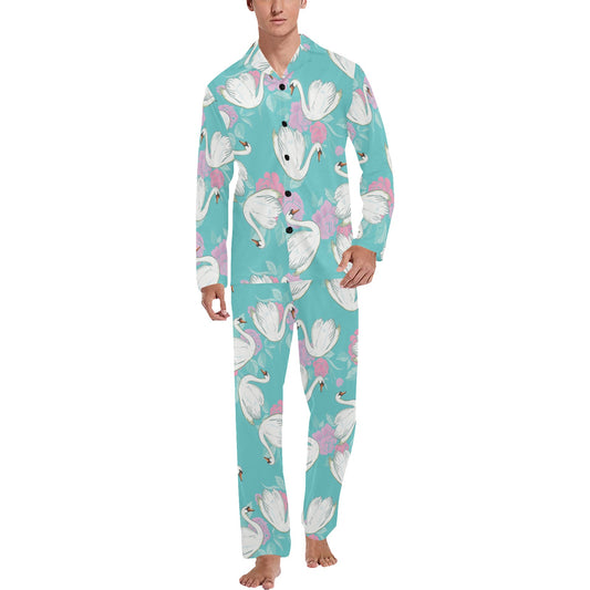 Swan Pattern Print Design 03 Men's Long Pajama Set