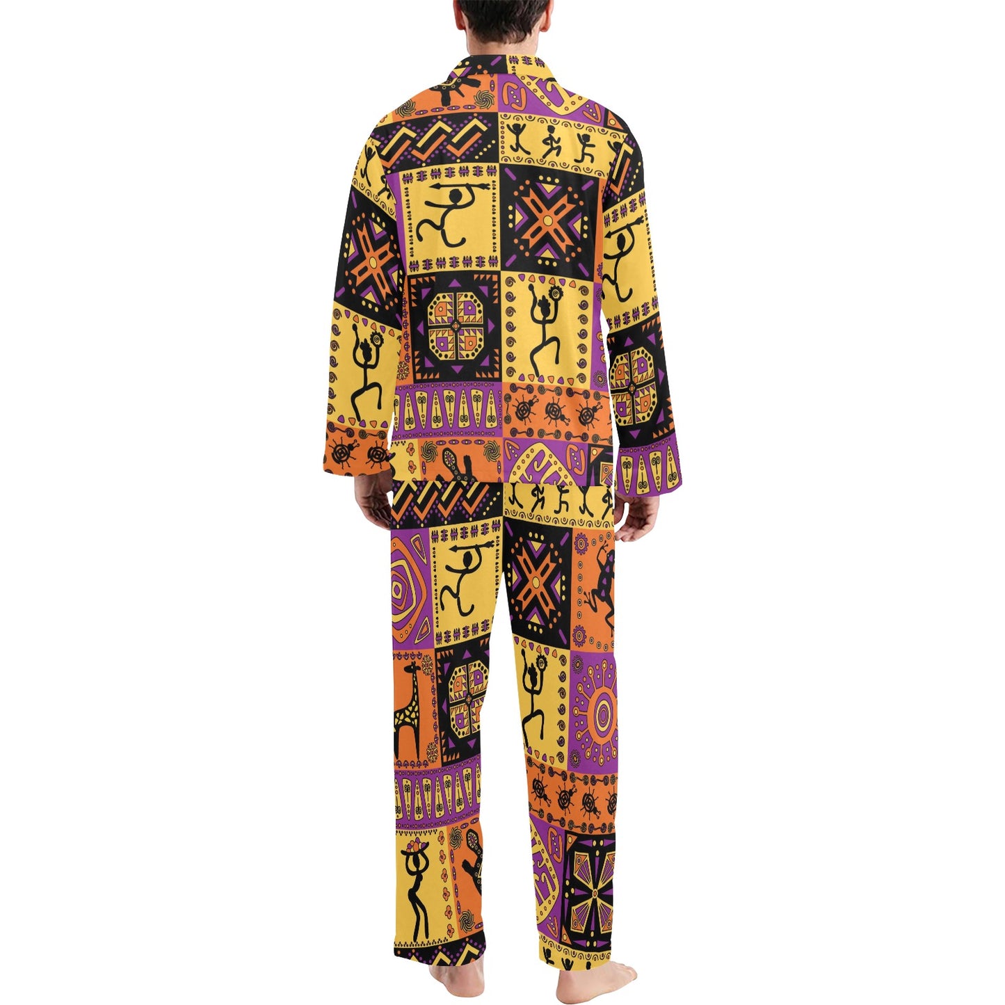 African Pattern Print Design 02 Men's Long Pajama Set