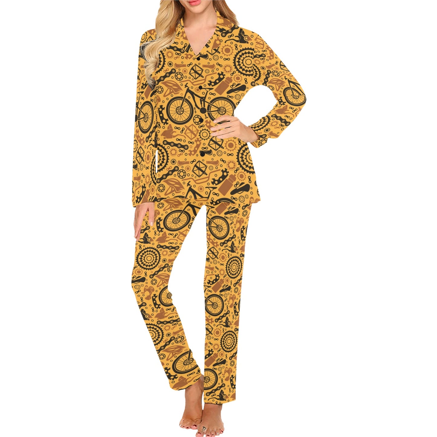 Mountain bike Pattern Print Design 03 Women's Long Pajama Set