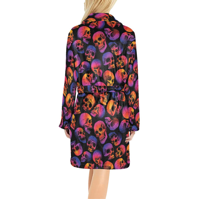 Skull Multicolor Print Design LKS3011 Women's Fleece Robe