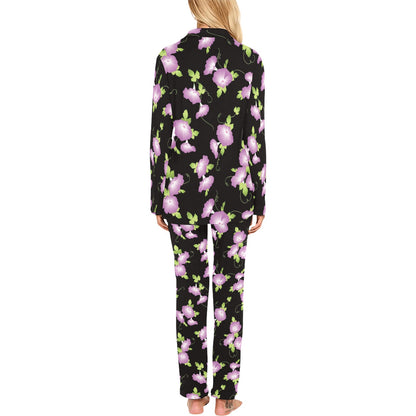 Morning Glory Pattern Print Design MG02 Women's Long Pajama Set