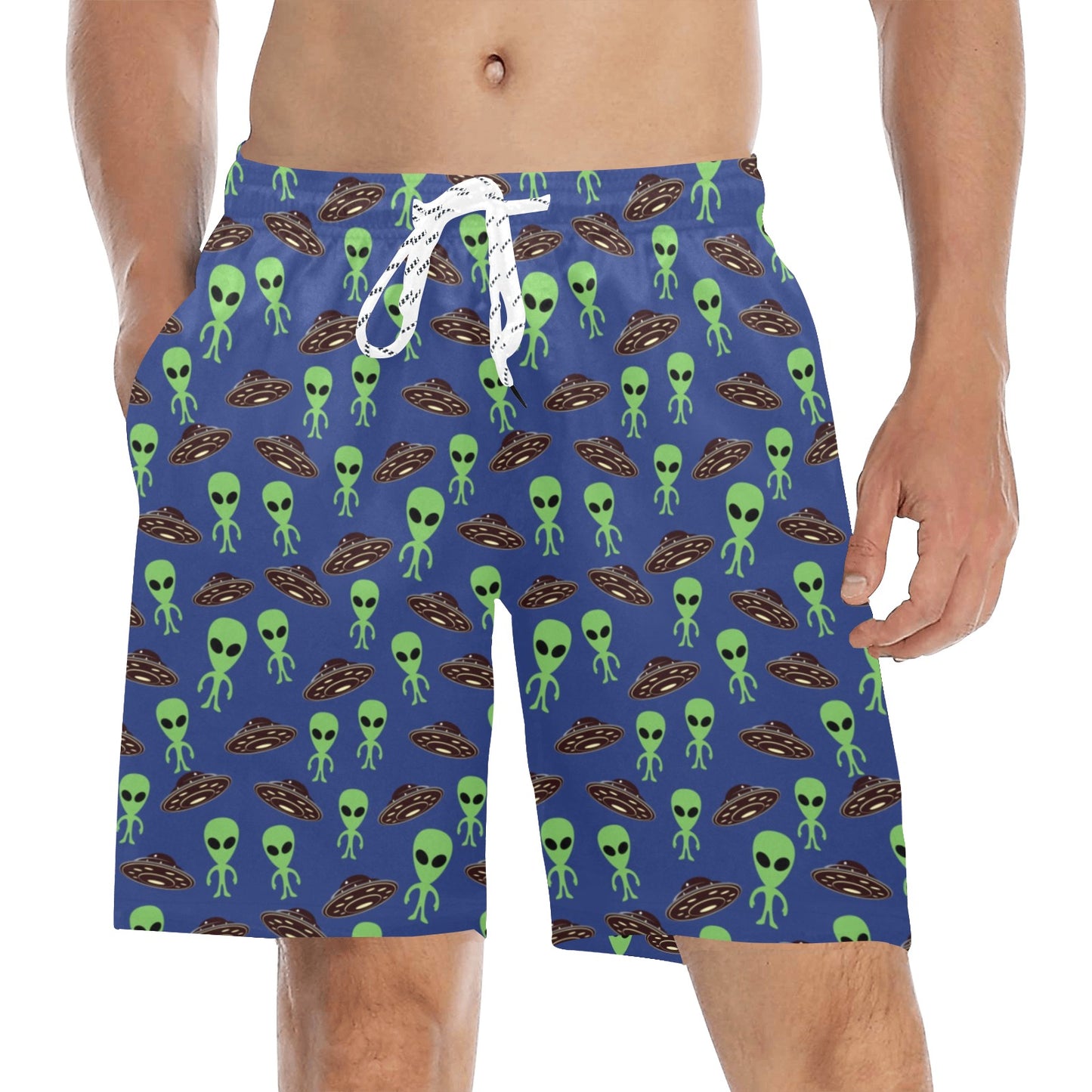 Alien Green UFO Pattern Men's Swim Trunks Beach Shorts