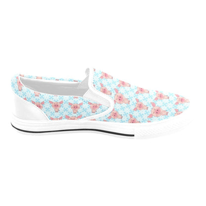 Pig Print Design LKS402 White Slip Ons Canvas Women's Shoes