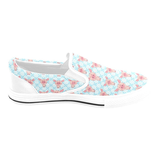 Pig Print Design LKS402 White Slip Ons Canvas Women's Shoes