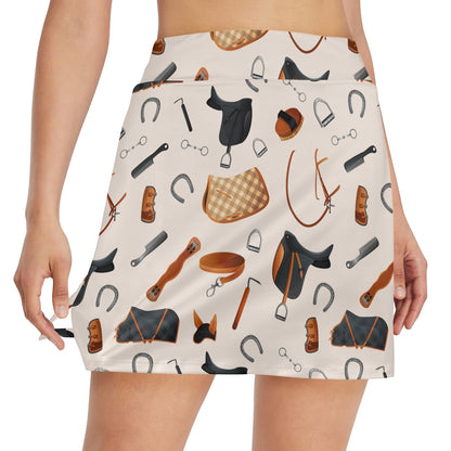 Equestrian Equipment Print Pattern 17" Golf & Pickleball Skort with Pockets
