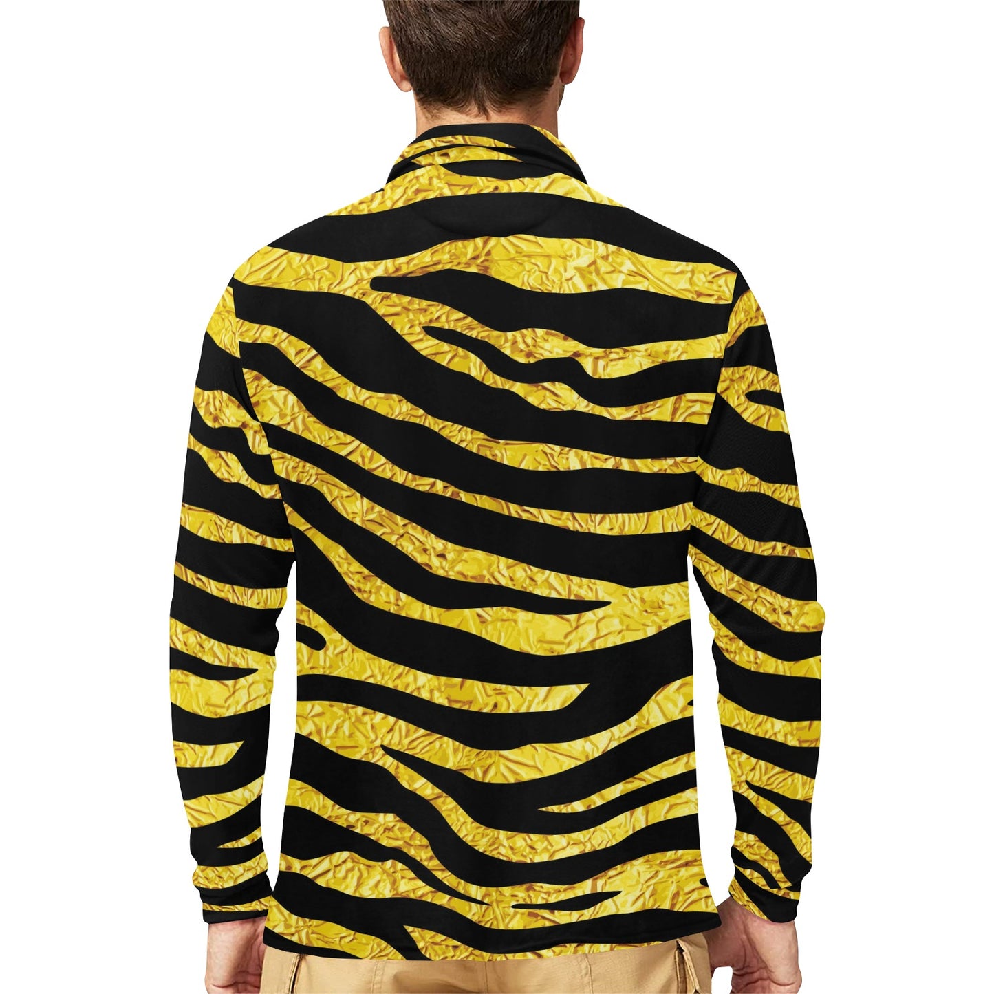 zebra Gold Long Sleeve Polo Shirt For Men's