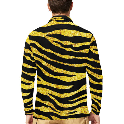 zebra Gold Long Sleeve Polo Shirt For Men's