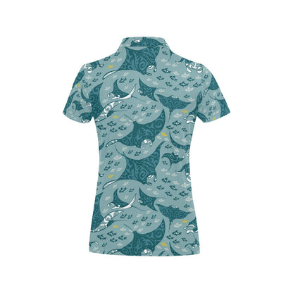 Manta Ray Tribal Pattern Print Design 03 Women's Polo Shirt