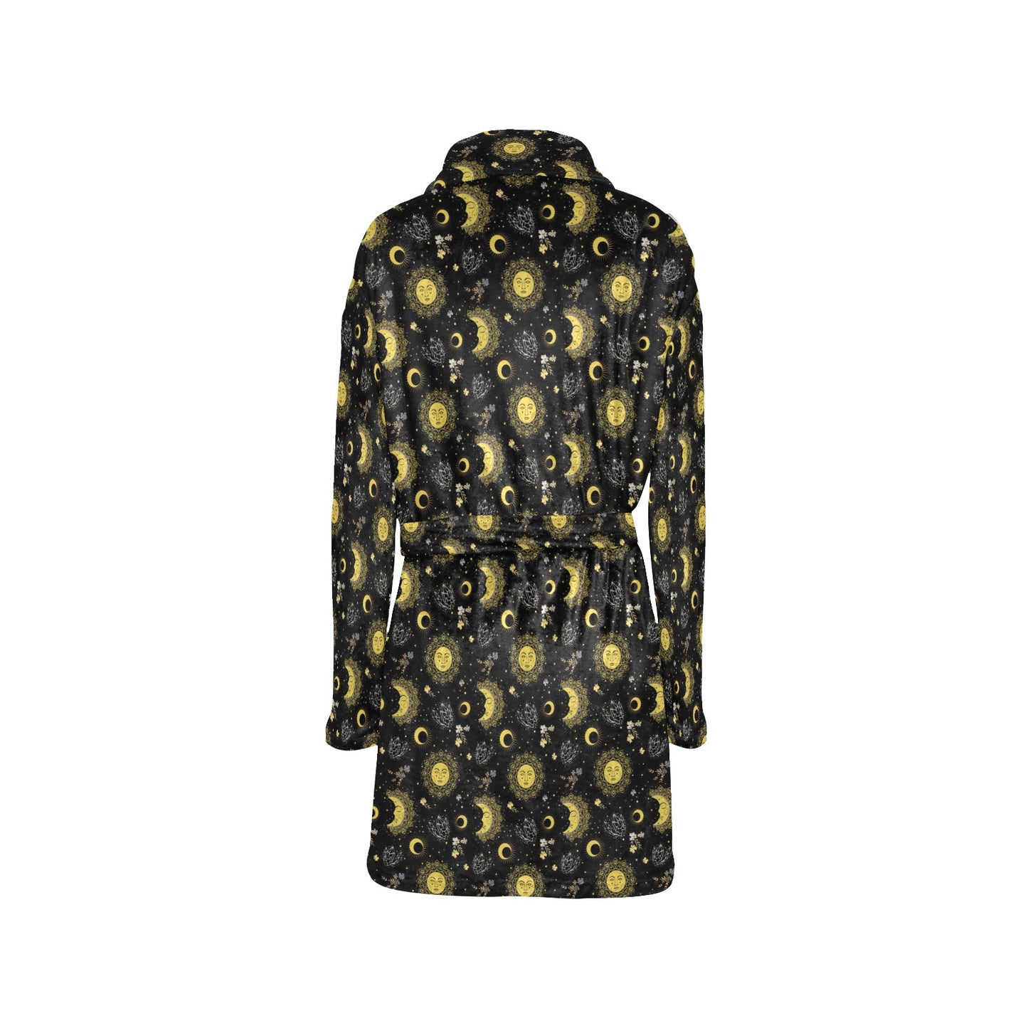 Sun Moon Golden Design Themed Print Women's Fleece Robe