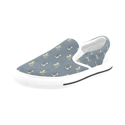 Violin Print Design LKS403 White Slip Ons Canvas Women's Shoes