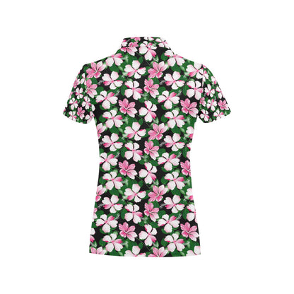 Hibiscus Pink Flower Hawaiian Print Women's Polo Shirt