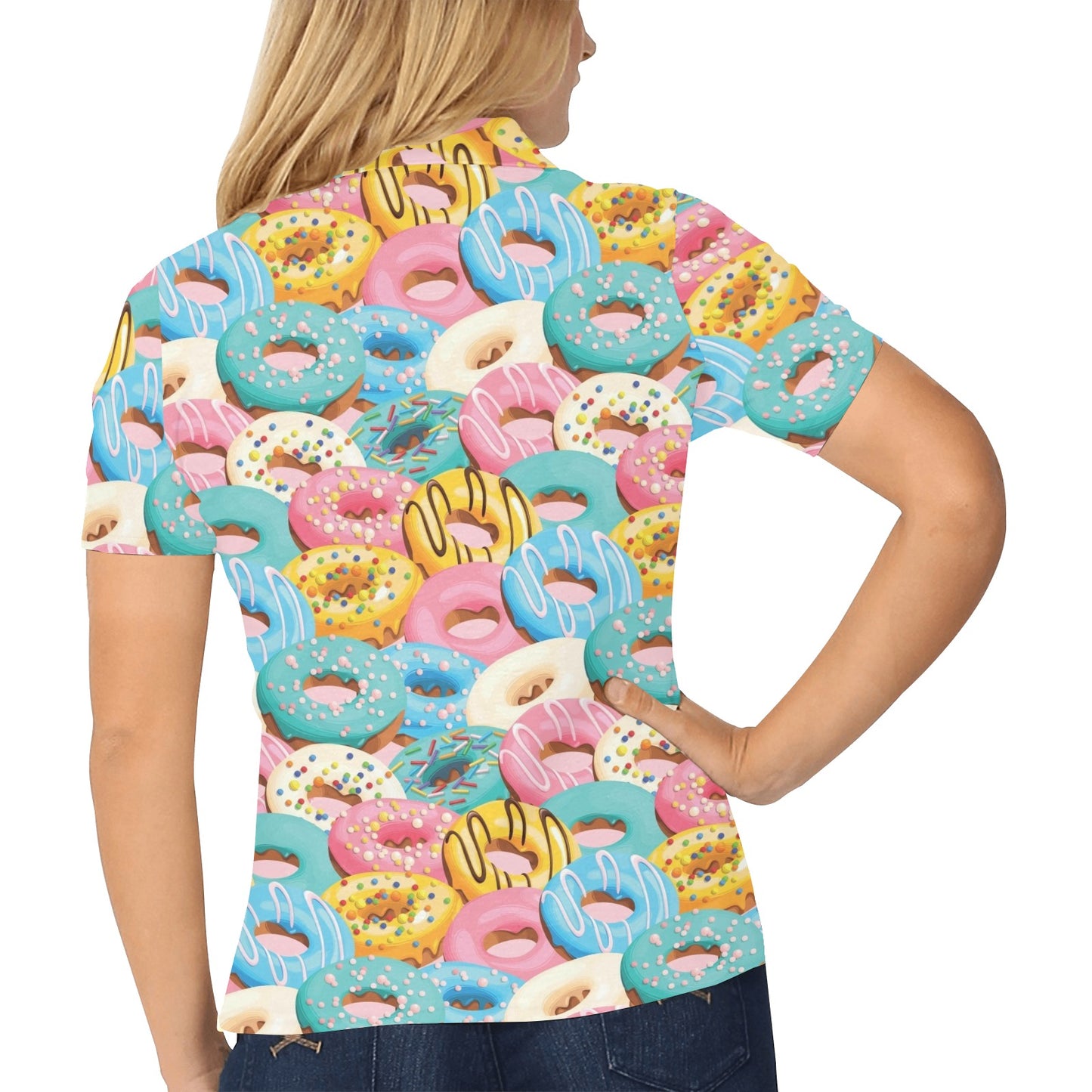 Donut Pattern Print Design DN01 Women's Polo Shirt