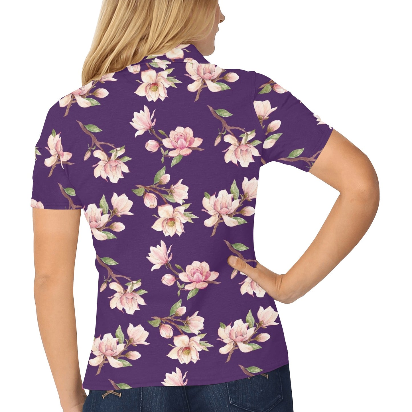 Magnolia Pattern Print Design MAG02 Women's Polo Shirt