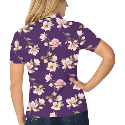 Magnolia Pattern Print Design MAG02 Women's Polo Shirt