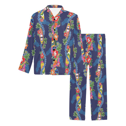 Hawaiian Themed Pattern Print Design H04 Men's Long Pajama Set