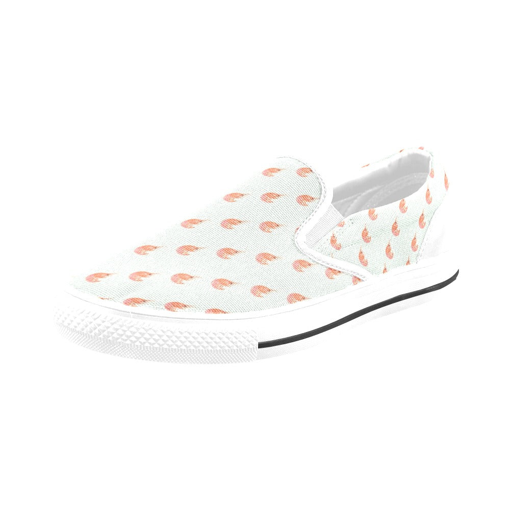 Shrimp Print Design LKS304 White Slip Ons Canvas Women's Shoes