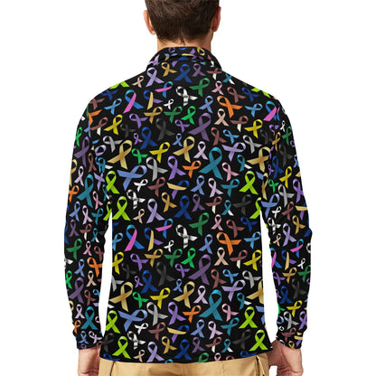 Breast Cancer Awareness Colorful Print Long Sleeve Polo Shirt For Men's