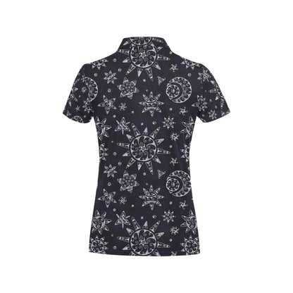 Sun Moon Pattern Women's Polo Shirt