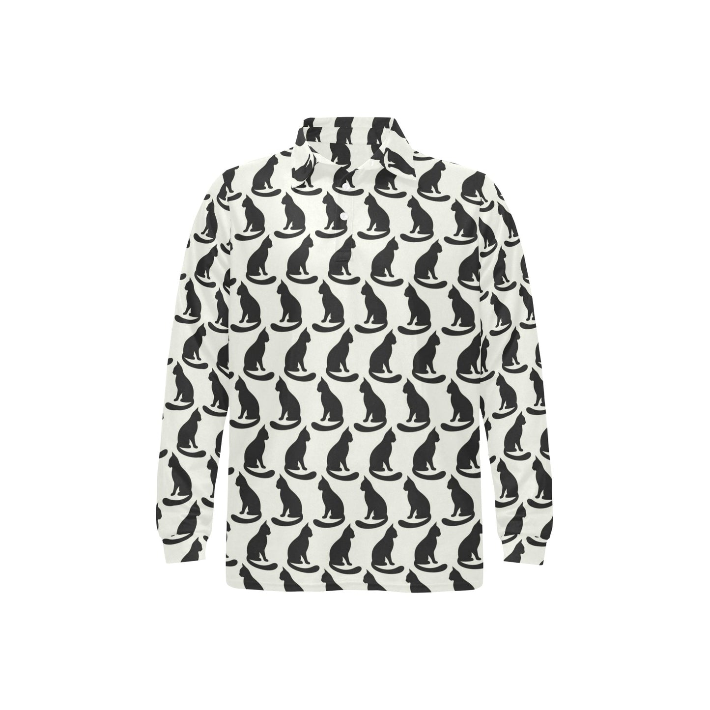 Black Cat Pattern Print Design 02 Long Sleeve Polo Shirt For Men's