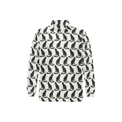 Black Cat Pattern Print Design 02 Long Sleeve Polo Shirt For Men's