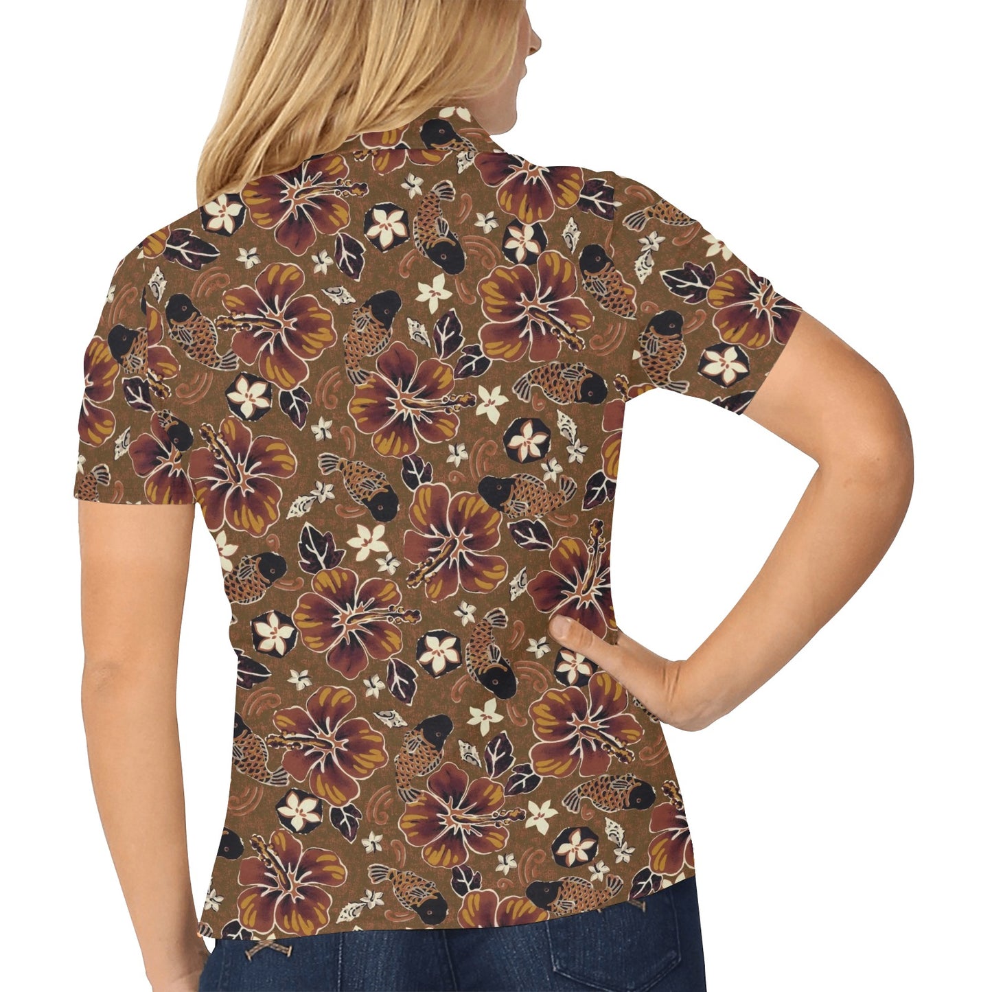 Hawaiian Themed Pattern Print Design H01 Women's Polo Shirt