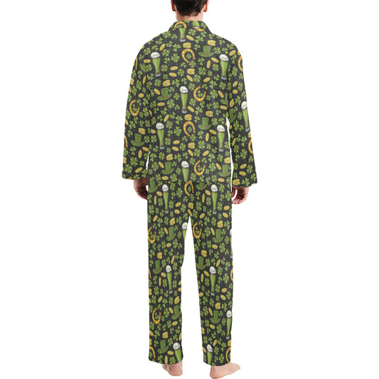 Clover St Patricks Pattern Print Design 03 Men's Long Pajama Set