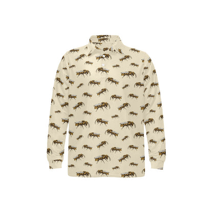 Bee Print Design LKS306 Long Sleeve Polo Shirt For Men's