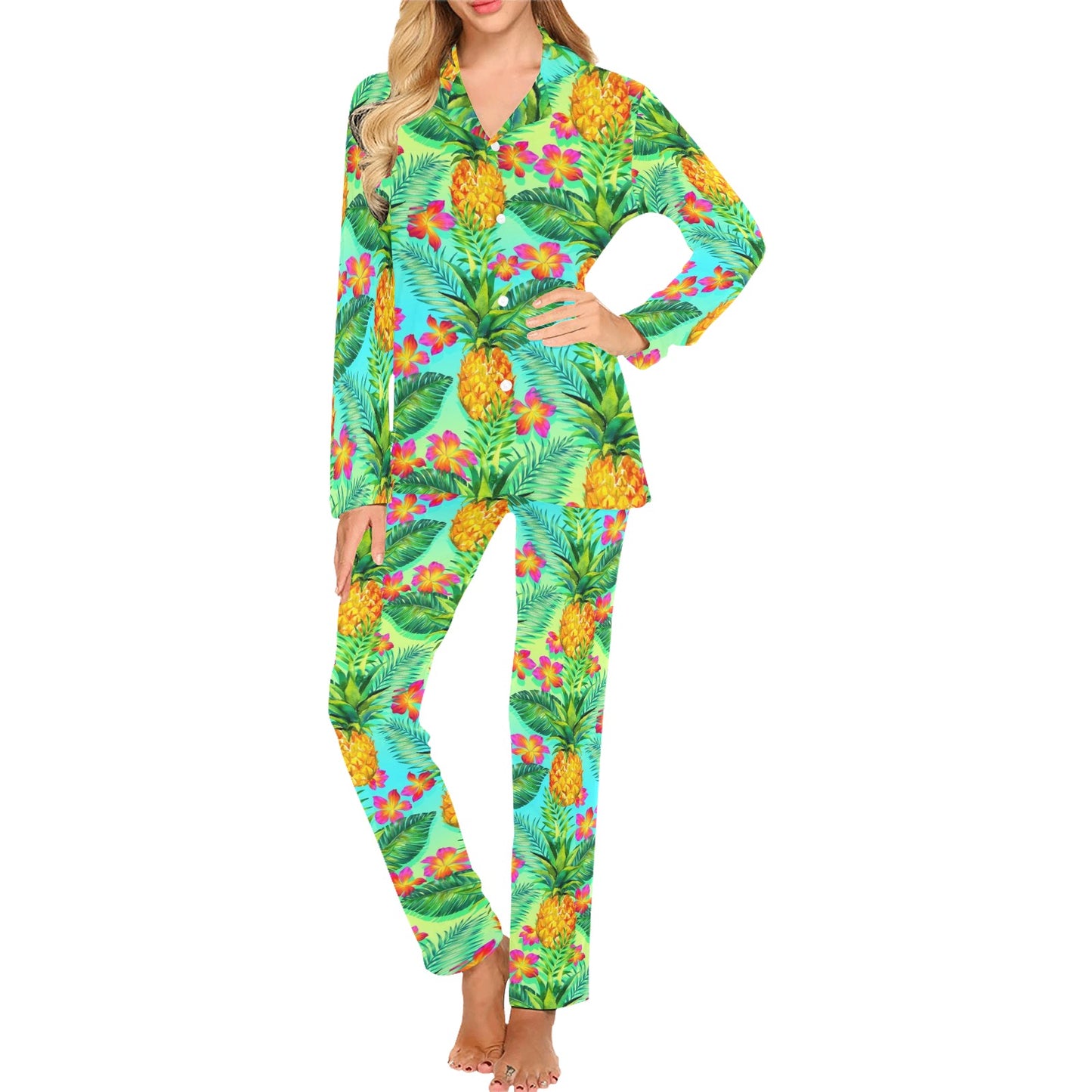 Pineapple Pattern Print Design PP010 Women's Long Pajama Set