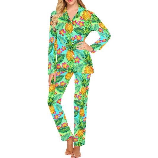 Pineapple Pattern Print Design PP010 Women's Long Pajama Set