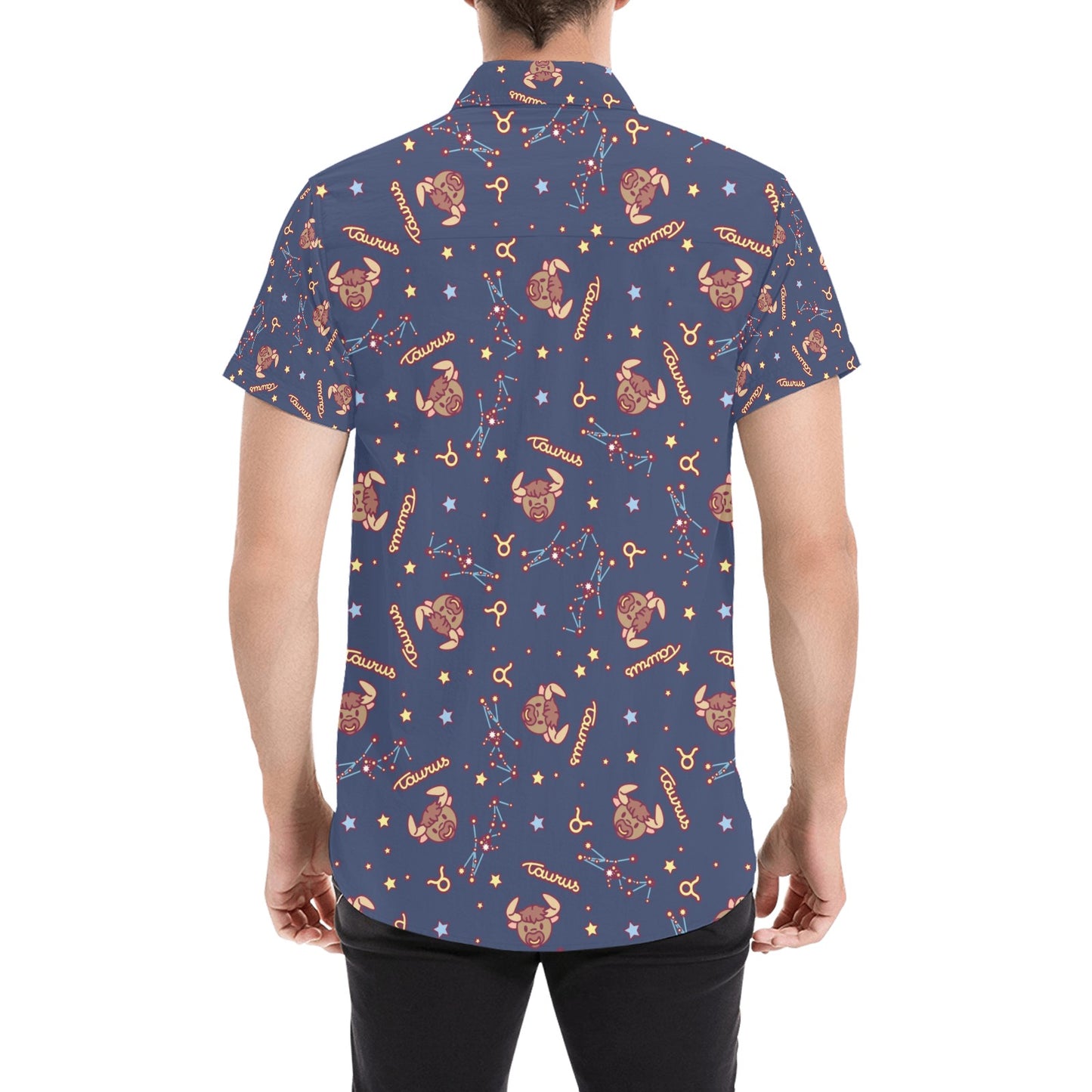 Taurus Print Design LKS304 Men Short Sleeve Button Up Shirt