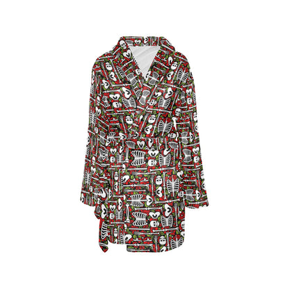 Skeleton Pattern Print Women's Fleece Robe