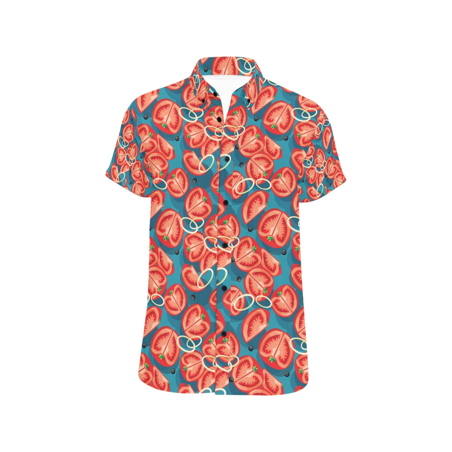 Tomato Print Design LKS301 Men Short Sleeve Button Up Shirt