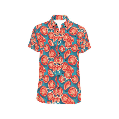 Tomato Print Design LKS301 Men Short Sleeve Button Up Shirt