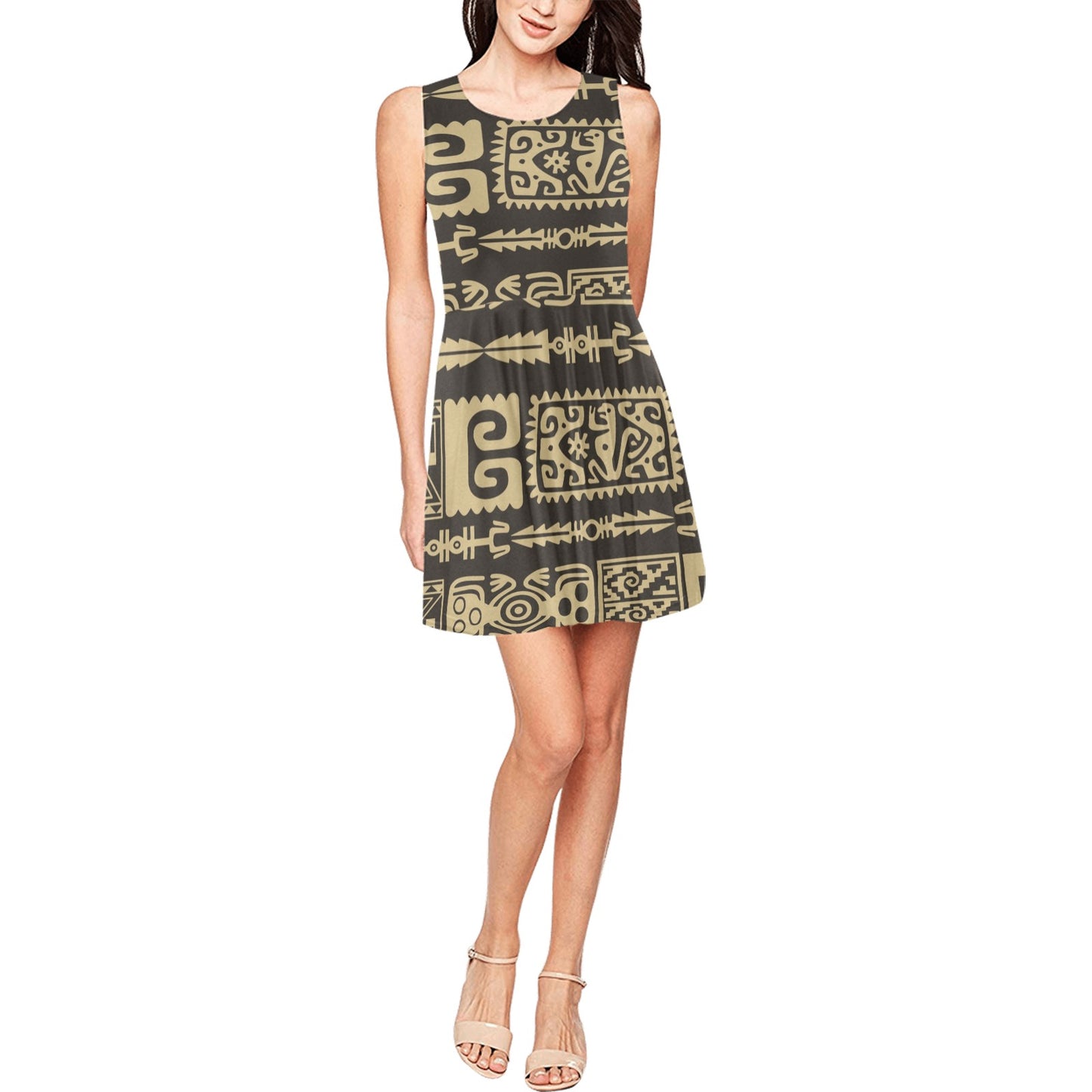 Mayan Pattern Print Design 03 Sleeveless Dress
