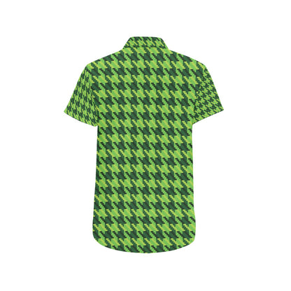 St Patricks Day Houndstooth Pattern Print LKS301 Men Short Sleeve Button Up Shirt