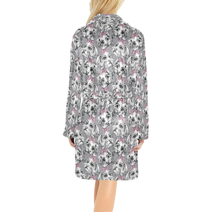 Maltese Pattern Print Design 01 Women's Fleece Robe