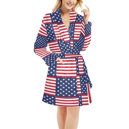 Patriotic US Flag Pattern Print Design A03 Women's Fleece Robe