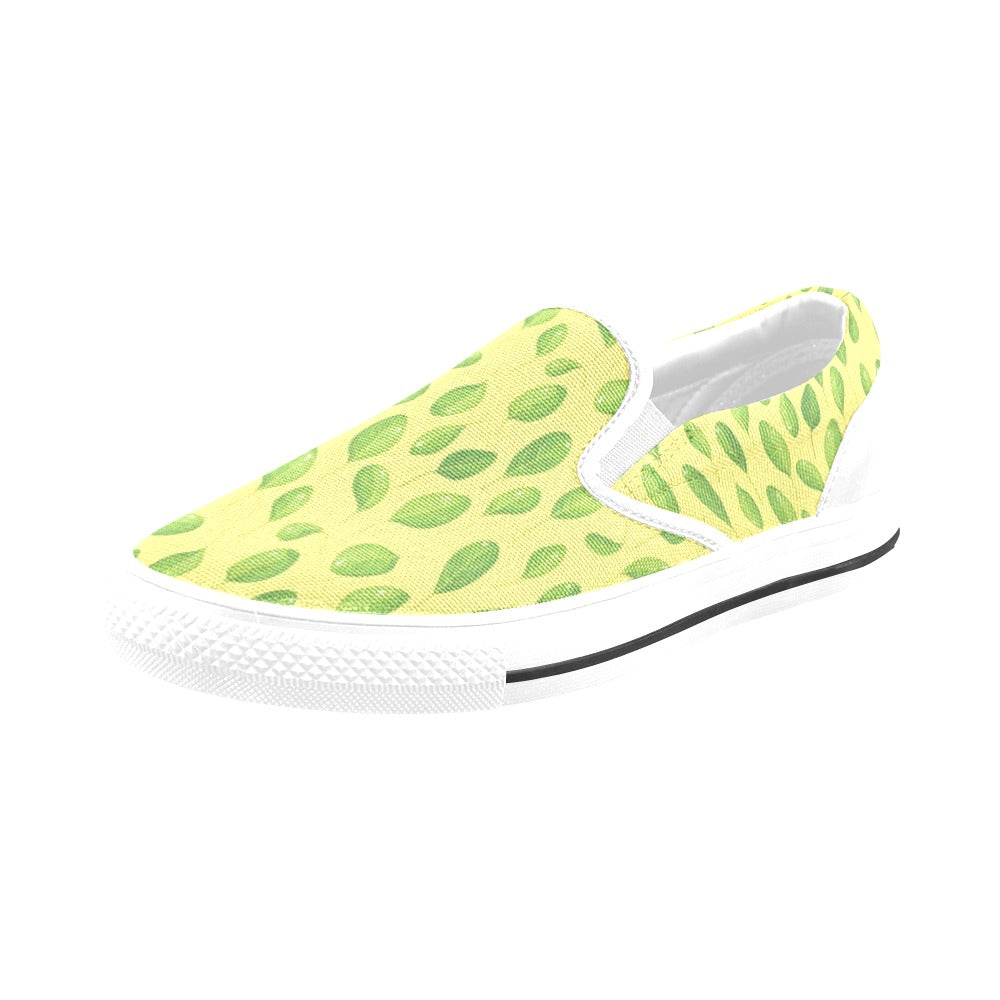 Spinach Print Design LKS302 White Slip Ons Canvas Women's Shoes
