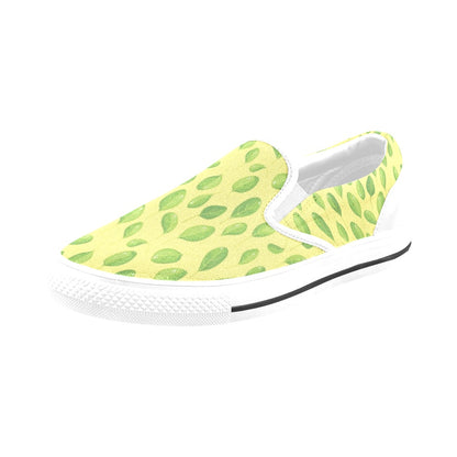 Spinach Print Design LKS302 White Slip Ons Canvas Women's Shoes