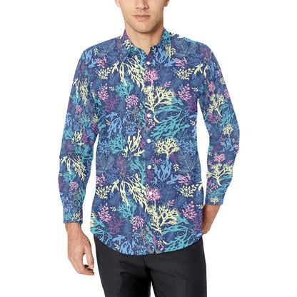 Seaweed Print Design LKS301 Men's Long Sleeve Dress Shirt