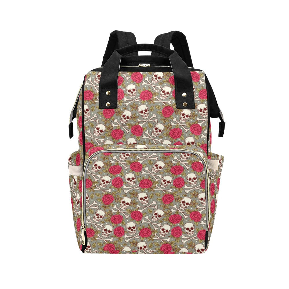 Skull Bone Rose Print Design LKS303 Diaper Bag Backpack
