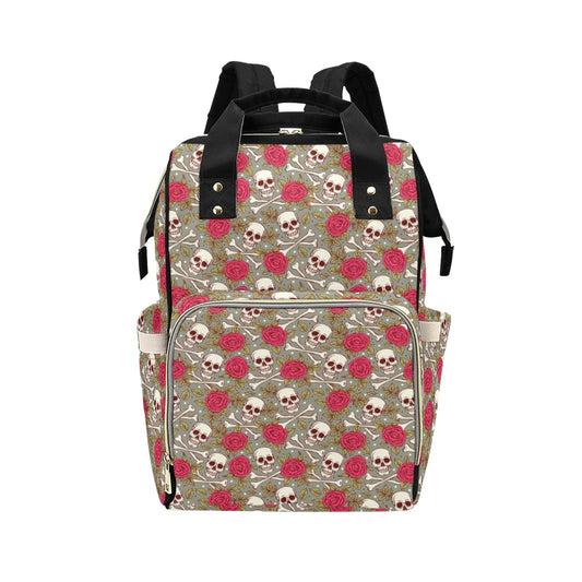 Skull Bone Rose Print Design LKS303 Diaper Bag Backpack